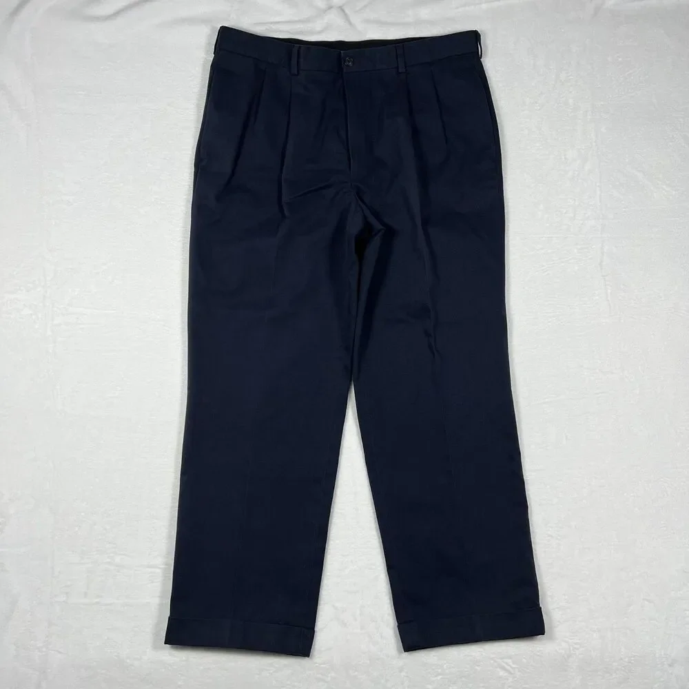 Brooks Brothers Advantage Chino Thompson Mens 38x30 Navy Pleated Cuffed Pants